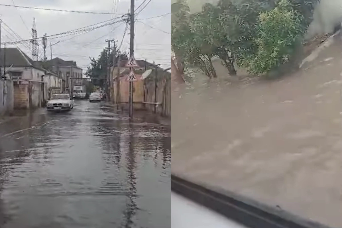 Beş dəqiqə yağan yağış bəzi ərazilərdə hərəkəti iflic edib