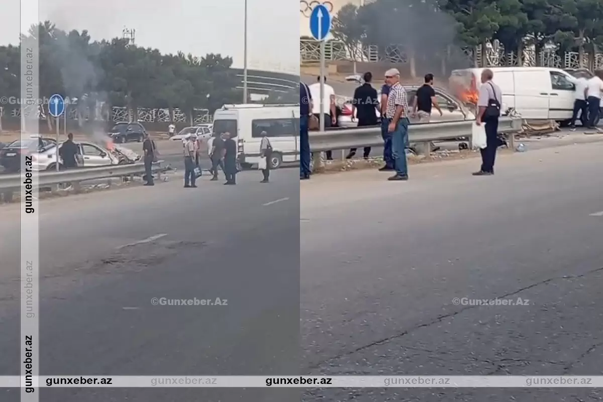 Bakı-Sumqayıt yolunda iki avtomobil toqquşdu – Biri yanaraq yararsız hala DÜŞDÜ
