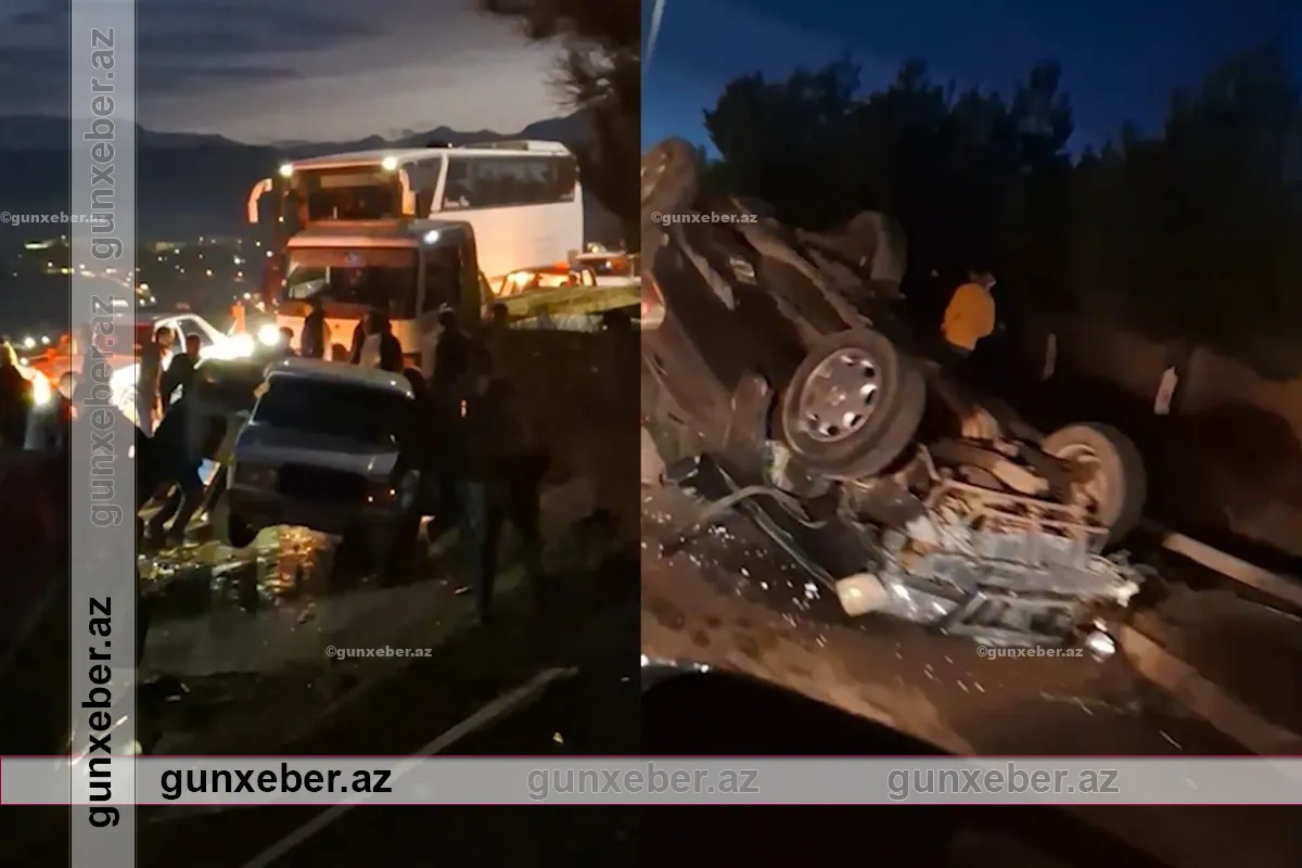 Qubada ağır qəza: Üç avtomobil toqquşdu