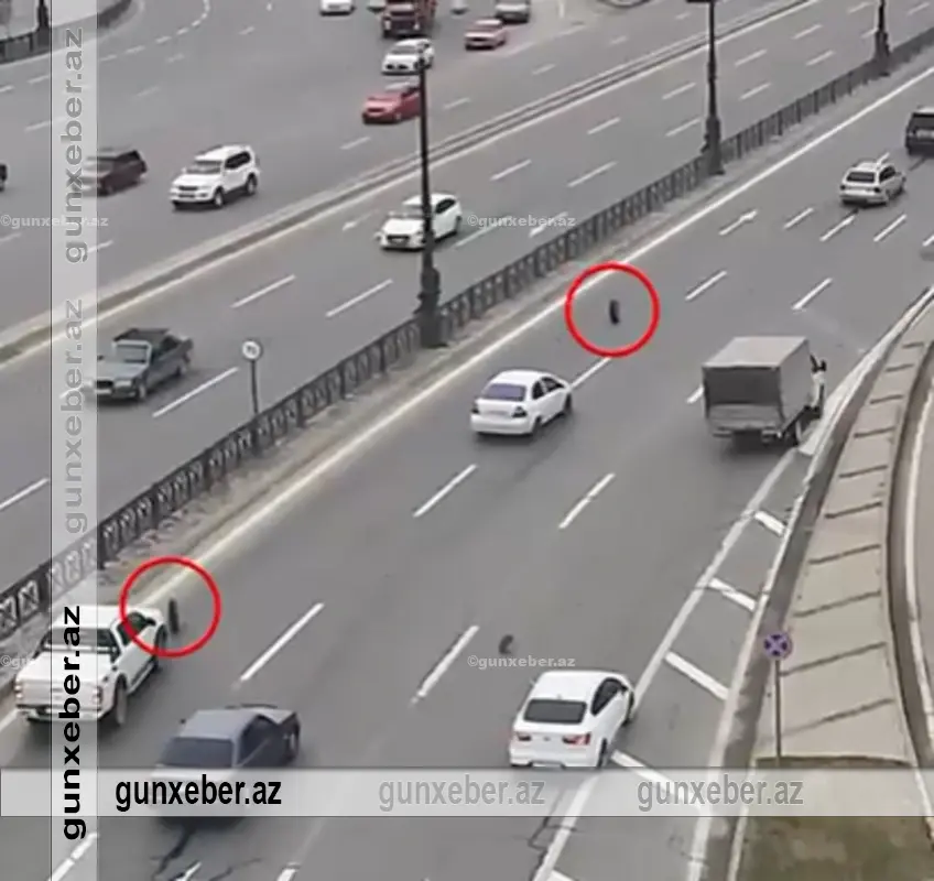 Heydər Əliyev prospektində hərəkətdə olan yük avtomobilinin təkərləri çıxdı